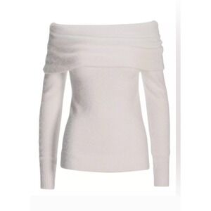 Banana Republic Off The Shoulder Foldover Wool Blend Sweater Cream Ivory Medium